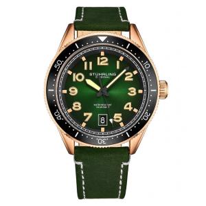 Relógio Stuhrling 3989 Verde com Pulseira de Couro Verde e Fivela em Ouro Rosa - Elegância e Estilo