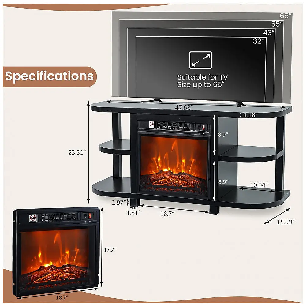 Rack TV Vaczon 122x76cm com Lareira Elétrica 46cm 1400W LED Preto 110V — foto 3