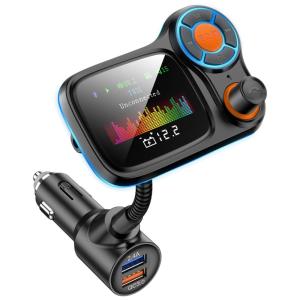 Adaptador Transmissor Veicular Bluetooth USB AUX Tela LCD, TSNAM CA T829, Preto
