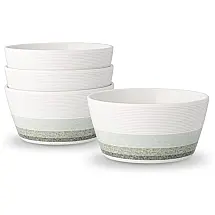 Conjunto de Tigelas 740mL com 4 Peças, Material de Porcelana e Formato Redondo, Noritake G037-500D, Branco e Verde