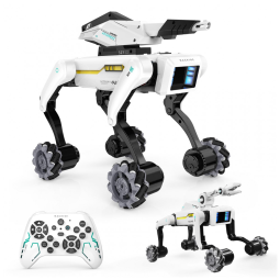 Robô cachorro 3 em 1 com rodas Dingdongwu branco e preto, 30 ações, controle por voz e controle remoto, bateria recarregável