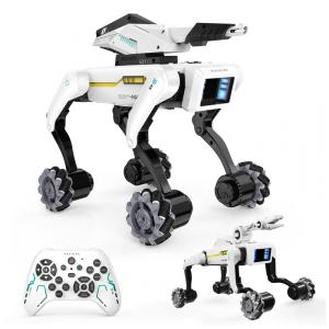 Robô cachorro 3 em 1 com rodas Dingdongwu branco e preto, 30 ações, controle por voz e controle remoto, bateria recarregável