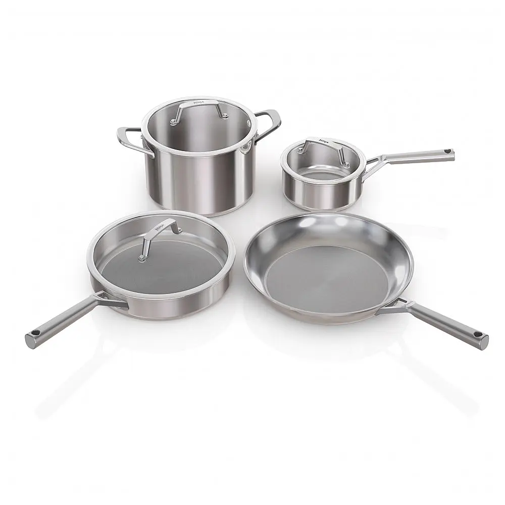 Conjunto de Panelas Ninja EverClad C99007 7 Peças Aço Inox Tri-Ply Prata Grau Comercial