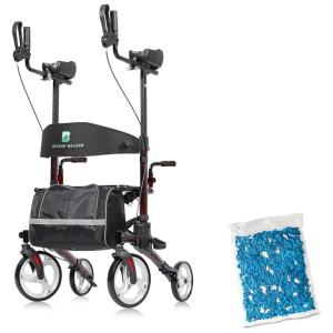 Andador Adulto Idoso com Apoio de Braço, Assento Acolchoado e Cesto, Suporta até 136 kg, BEYOUR WALKER flame red standard, Preto