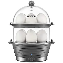 Cozedor de Ovos Elétrico com Duplo Andar para até 12 Ovos, CHEFMAN Electric Egg Cooker Boiler,, Cinza escuro