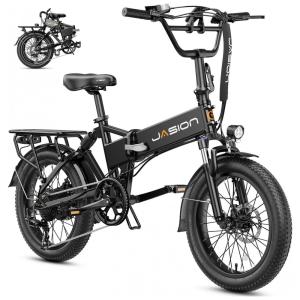Bicicleta elétrica dobrável Jasion EB7 preto meia-noite, pneus 20x3, motor até 1200W, bateria 48V 10Ah, 7 marchas, suspensão dupla