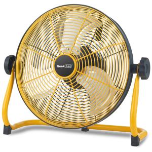 Ventilador sem Fio Operado por Bateria Portátil com Lâmina de Metal, Inclinação Vertical 360, 110V, Geek Aire, Cinza e Amarelo