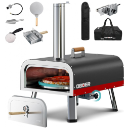 Forno de Pizza a Gás Portátil Aço Inoxidável com Queimador de Gás, Pedra de Pizza de madeira, Casca de Pizza e Bolsa de Transporte, NAIZEA
