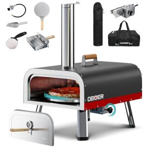 Forno de Pizza a Gás Portátil Aço Inoxidável com Queimador de Gás, Pedra de Pizza de madeira, Casca de Pizza e Bolsa de Transporte, NAIZEA
