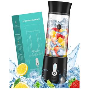 Mini Liquidificador Pessoal Portátil 500mL Recarregável USB com 6 Lâminas, 110V, IB SOUND, Preto