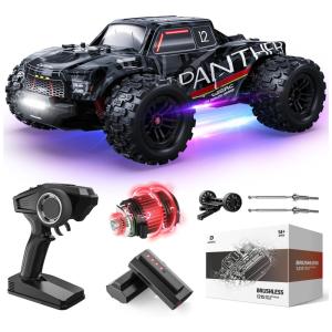 Carro de Controle Remoto Off-Road, Escala 1:14 com Velocidade de 75 km/h, 7 modos de iluminação e 2 Baterias Recarregáveis , DEERC, Preto