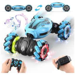 Carrinho de Controle Remoto e Sensor de Gestos com Rotação de 360, Luzes e Música, ATTOP, Azul