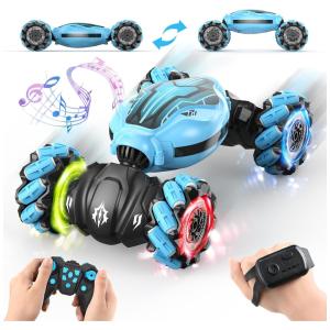 Carrinho de Controle Remoto e Sensor de Gestos com Rotação de 360, Luzes e Música, ATTOP, Azul