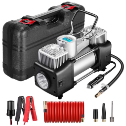 Compressor de Ar Portátil Cilindro Duplo 12V LED Digital LCD, YOME 13, Prateado