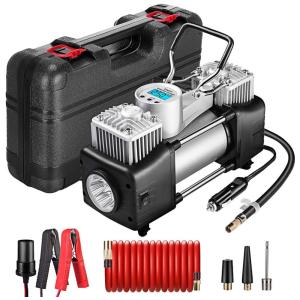 Compressor de Ar Portátil Cilindro Duplo 12V LED Digital LCD, YOME 13, Prateado