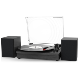 Toca Discos Retro 3 Velocidades com AUX e Alto Falantes, WOCKODER, Cinza