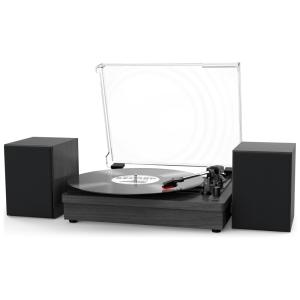 Toca Discos Retro 3 Velocidades com AUX e Alto Falantes, WOCKODER, Cinza