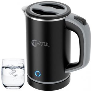 Chaleira Elétrica Pequena 800mL com Desligamento Automático, 110V 600W, EVATEK, Preta