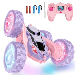 Carrinho de controle remoto STEM Hamdol Glow Dream dupla face rosa e roxo com luzes LED e giros 360°