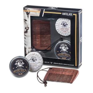 HJ Kit para Barba Profissional Portátil com Cera e Pente, 3 Itens, HUNTER JACK, Preto