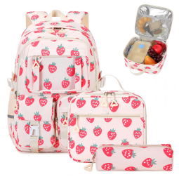 Mochila escolar PIG PIG GIRL morangos 3 em 1 com lancheira e estojo, estilo ita bag