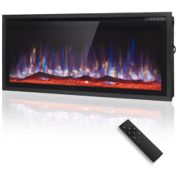 Lareira Elétrica de Embutir A44x76L, com Controle Remoto Chamas Ajustáveis, 1500W, 110v, PHI VILLA, Preto