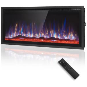 Lareira Elétrica de Embutir A44x76L, com Controle Remoto Chamas Ajustáveis, 1500W, 110v, PHI VILLA, Preto