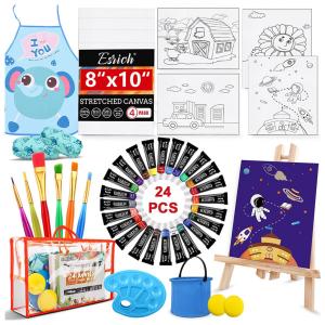 Kit de Pintura Conjunto Artístico com 71 Peças, Inclui 24 Tintas, ESRICH ChildrenPainting, Preto