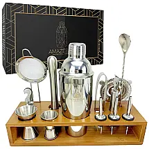 Kit Bn Profissional 14 Peças em Aço Inoxidável com Suporte de Madeira, AB AMAZEBAR, Prateado