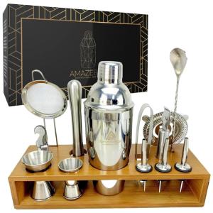 Kit Bn Profissional 14 Peças em Aço Inoxidável com Suporte de Madeira, AB AMAZEBAR, Prateado