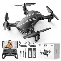 D20 Mini Drone com Câmera 720P HD 3D Controle Remoto para Crianças, 2 Baterias, DEERC, Preto