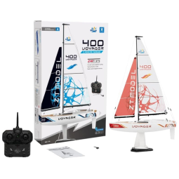 Veleiro de Controle Remoto para Adultos, Tamanho 67 cm com Controle de 2 Canais, PLAYSTEAM Voyager400, Branco e Vermelho