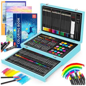 Kit Lápis de Cor Profissional com Maleta de Madeira peças Tintas Acrílicas, Aquarela, IBAYAM 150, Verde