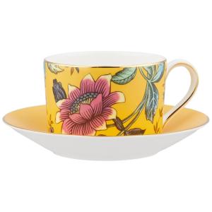 Xícara e Pires, Elegância e Sofisticação em Sua Mesa com Capacidade de 150mL e Material de Porcelana, Wedgwood, Branco e Amarelo