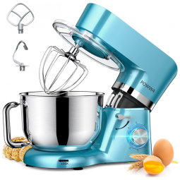 Batedeira Elétrica de Bancada 7.5 Litros 6 Velocidades em Aço Inoxidável, 110V 660W, POWWA, Azul
