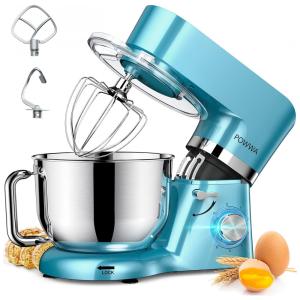 Batedeira Elétrica de Bancada 7.5 Litros 6 Velocidades em Aço Inoxidável, 110V 660W, POWWA, Azul