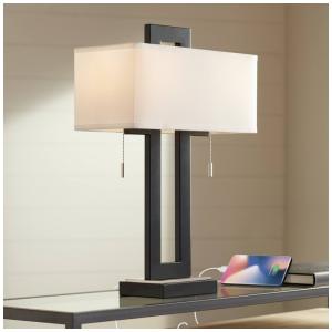 Luminária de Mesa Contemporânea em Metal com USB, 360 LIGHTING 66D42, Preto