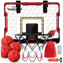 Cesta de Basquete com 4 Bolas, Placar Eletrônico, Luz LED e Controle Remoto, Ideal para Crianças de 5 a 12 Anos, Eaglestone, Vermelha