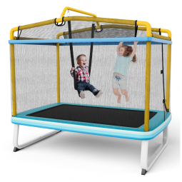 Trampolim GYMAX para crianças, 75 trampolins recreativos aprovados pela ASTM com balanço, rede de barra horizontal, mini trampolim
