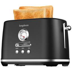 Torradeira 2 Fatias com Desligamento Automático, Bandeja de Migalhas e 6 Níveis de Tostagem, 110V 1000W, LONGDEEM, Preto Fosco