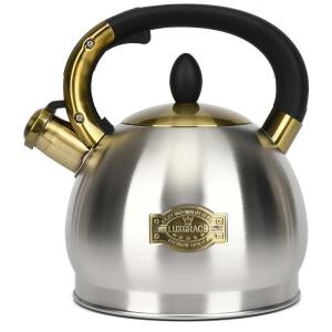 LUXGRACE Chaleira 2L com Apito e Cabo ergonômico, Aço Inoxidável, Cinza