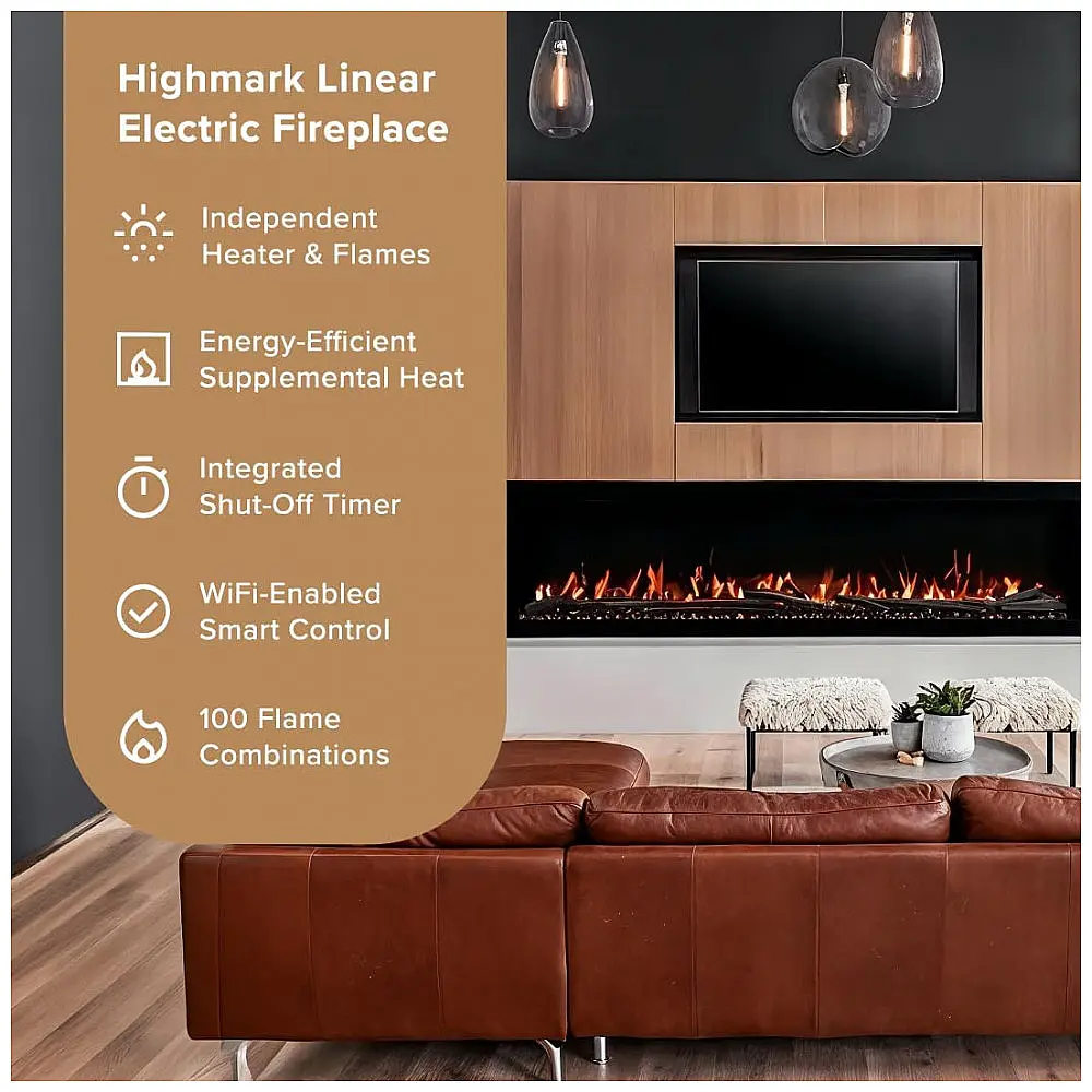 Lareira Elétrica Linear Inteligente Modern Ember Highmark de 254 cm Premium, Chama com 10 Cores, Design Oculto e Elegante — foto 2