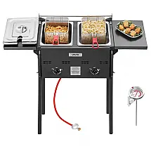 Fritadeira a Gás Outdoor VEVOR Dupla Inox 18L 2 Cestos Termômetro Uso Externo