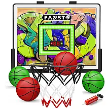 Cesta de Basquete com 4 Bolas, Luz LED Anti-impacto, Placar Eletrônico e 2 Modos de Jogo para Crianças de 5 a 12 Anos, Fansto