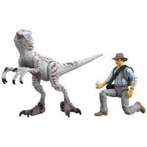 Conjunto de figuras Mattel Jurassic World Hammond Collection Jurassic Park III Dr. Alan Grant & Velociraptor com ovos de raptor