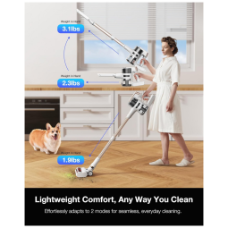 Aspirador de Pó sem Fio para Casa, Leve e Recarregável com 55min de Autonomia, Sucção Poderosa, Farol LED Verde, Maircle