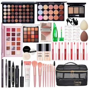 CHAFFUL Kit Completo de Maquiagem Feminina – Conjunto Essencial com Base, Primer, Paleta de Sombras, Contorno, Batom, Delineador e Pincéis