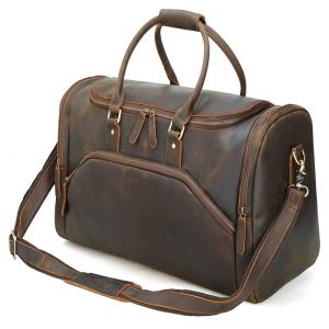 Bolsa de Viagem Masculina Clássica de Couro, POLARE , Marrom Escuro