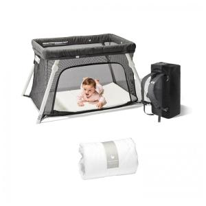 Cercadinho para Bebê com Design de Mochila Leve e Lençol Acolchoado, Guava Family, Cinza, Preto e Branco