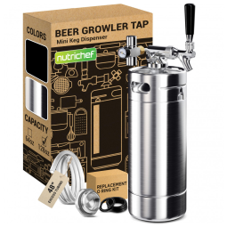 Chopeira Portátil 5L com Torneira e Regulador de CO2, Aço Inoxidável, NUTRICHEF PKBRTP100.5, Prateado